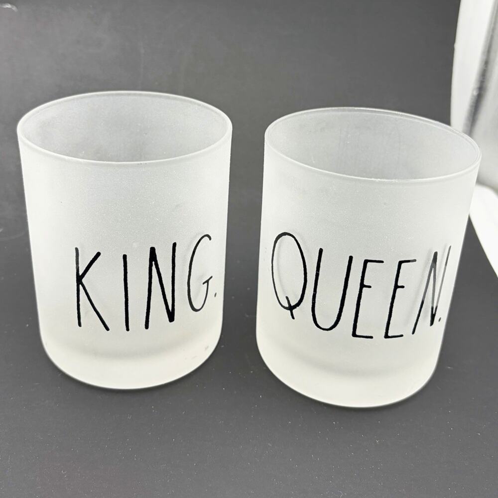 Frosted Glass Tumblers Printed King & Queen Drinking Glasses Set Of 2 Round